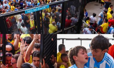 Kick off is officially delayed 30 minutes due to gate incidents.. Players have been removed from the field mid warmup. Shakira has a 25 minute half time show .. This is insane. I repeat .. THIS IS A WORLD CUP VENUE 🏟️ #CopaAmerica