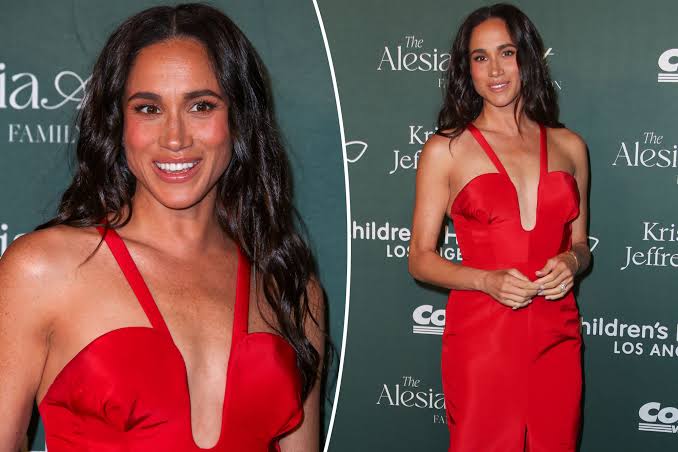 Watch: Meghan Markle stuns in a red-hot dress for a surprise appearance at the Children's Hospital LA Gala...