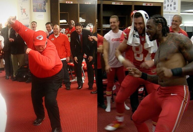 WATCH: Andy Reid and Travis Kelce in the chiefs locker Room, Reid Sets the Chiefs Locker Room on Fire with a victory Danced, he showed how excited he is with his Amazing dancing steps over CHIEFS Win… GO BIG REID!!!